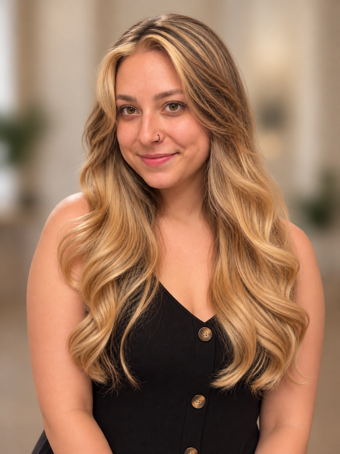 Long polished blonde waves styled by Capuano Bridal