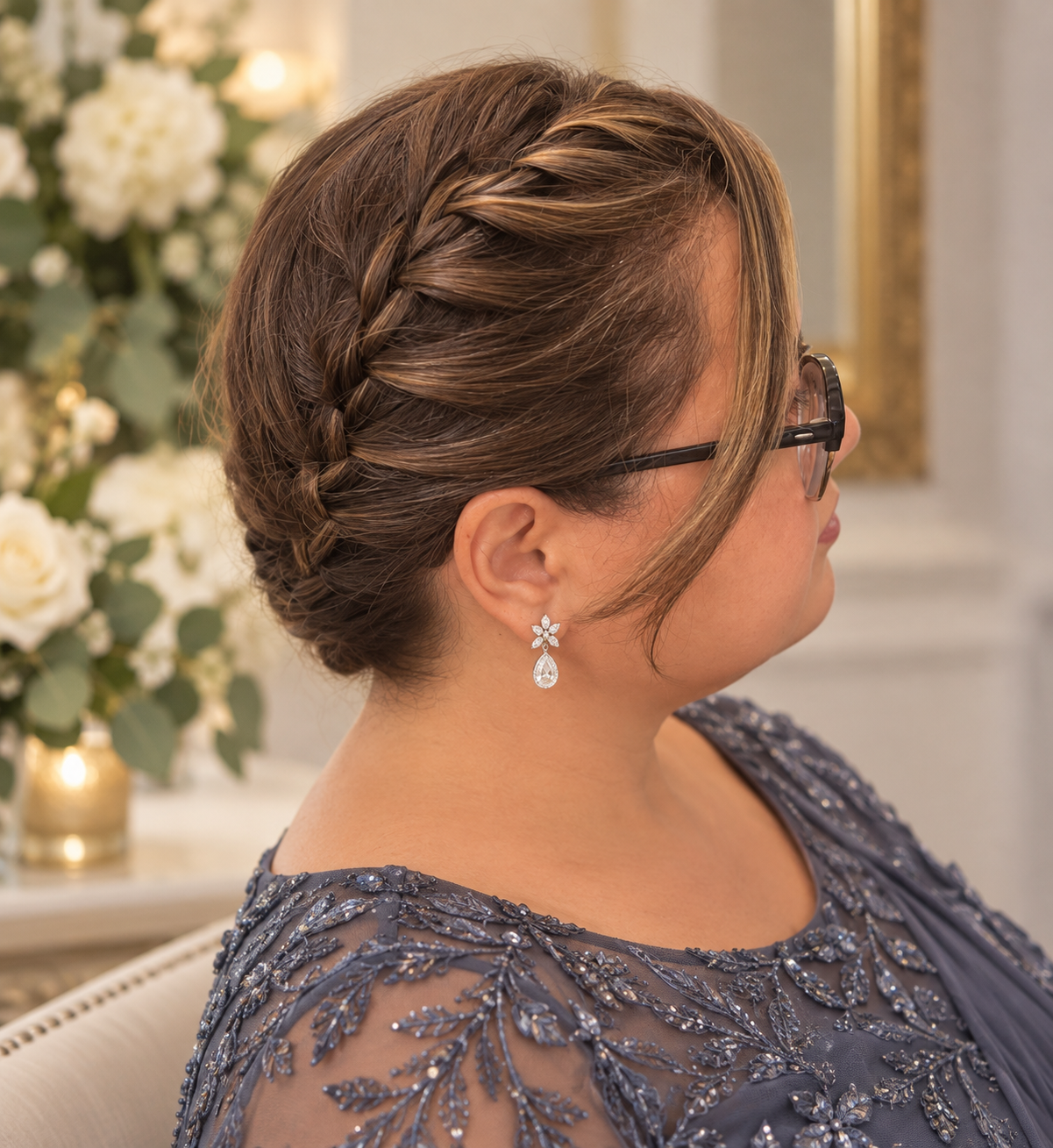 Braided formal updo styled by Capuano Bridal